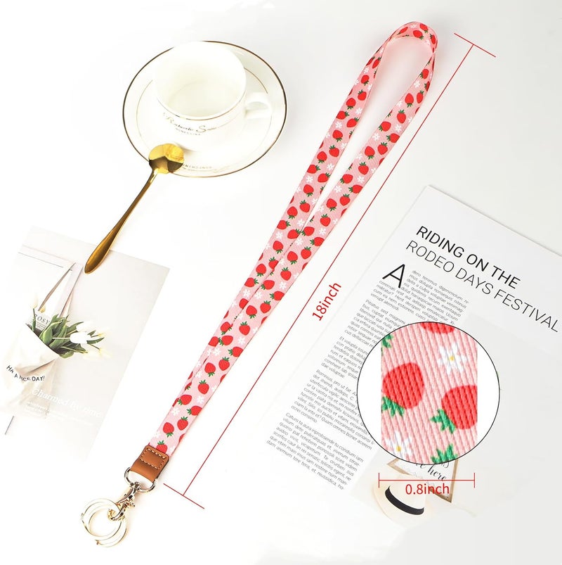 Knagsfa Lanyards for Keys, Neck Lanyards for ID Badges with Metal Hook, Cute Keychain Lanyard for Women, Red Strawberry - Image 2